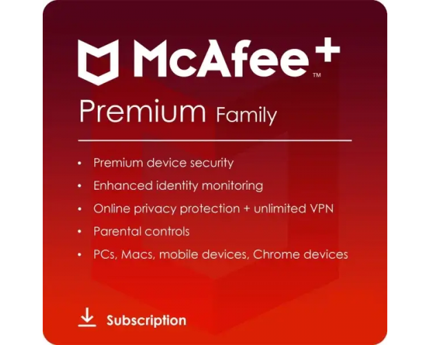 McAfee+ Premium Family 2024-2025, Runtime : 1 year, Device: Unlimited Devices, image 