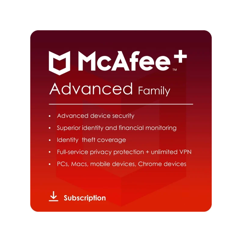 McAfee+ Advanced Family 2026-2027, Runtime : 1 year, Device: Unlimited Devices, image 