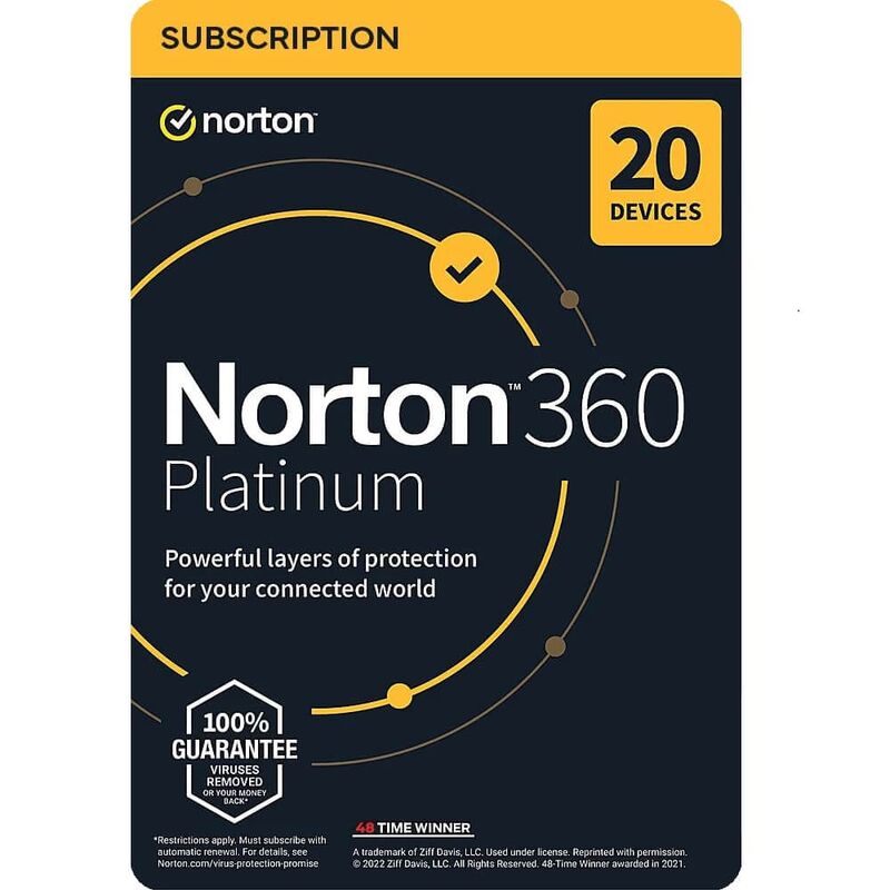 Norton 360 Platinum, Runtime : 1 year, Device: 20 Devices, image 